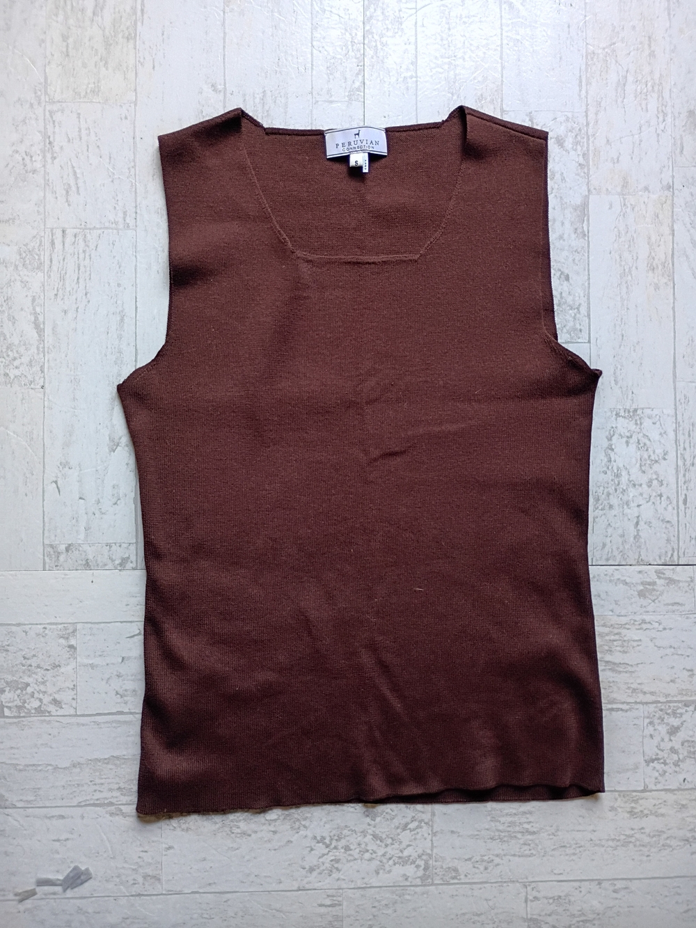 Peruvian Connection Brown Sleeveless Knit Minimalistcore Top Sz S